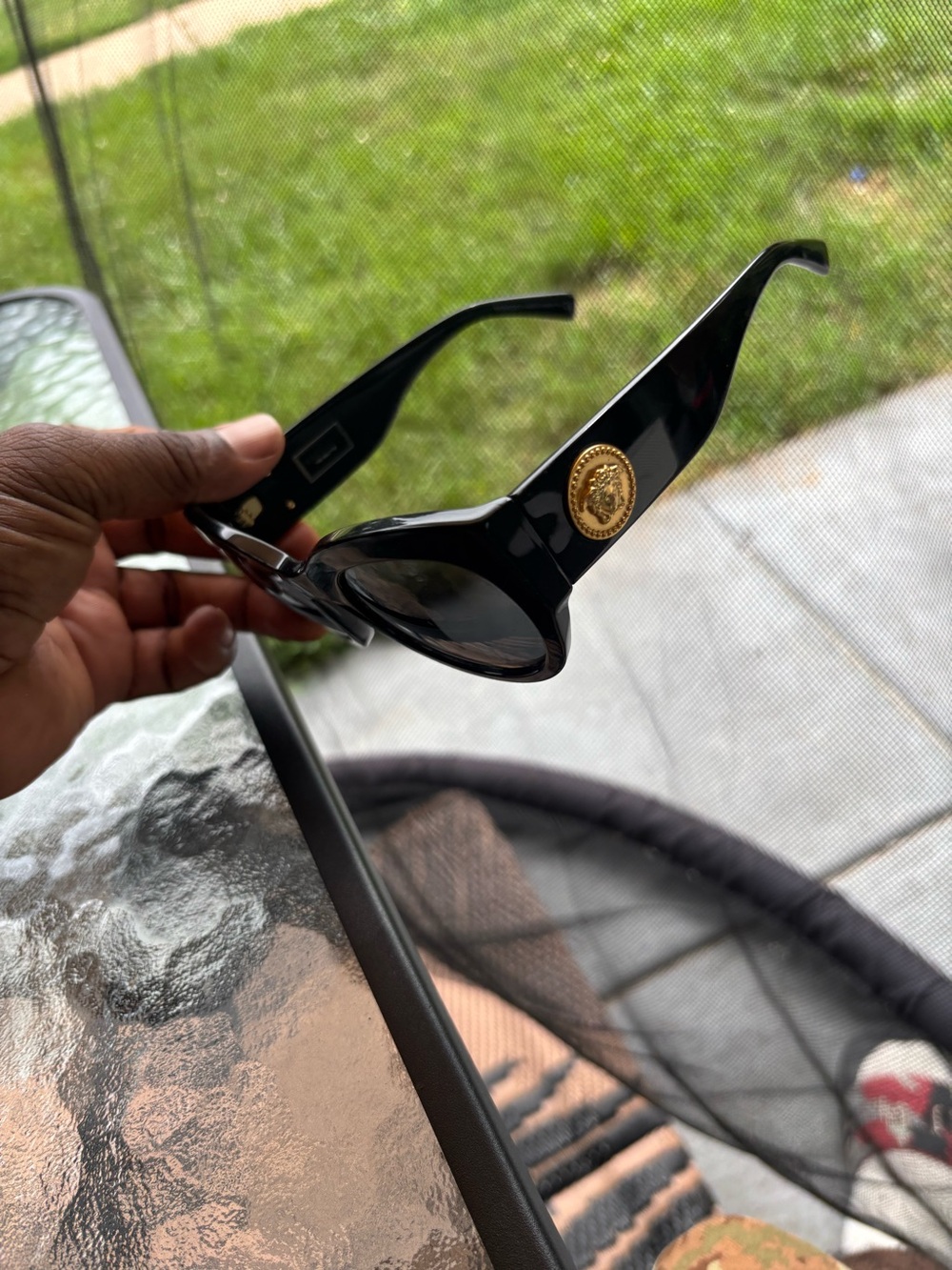 Black Versace Men’s Sunglasses with Gold Medallion Accent